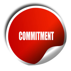 commitement, 3D rendering, red sticker with white text