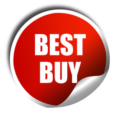 best buy sign, 3D rendering, red sticker with white text