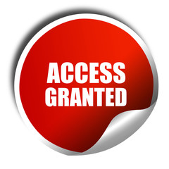 access granted, 3D rendering, red sticker with white text