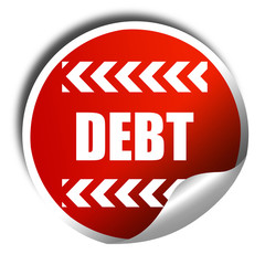 Debt sign with some smooth lines, 3D rendering, red sticker with