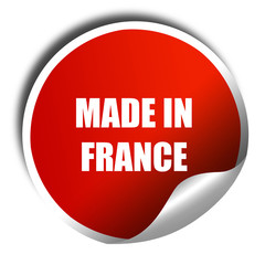 Made in france, 3D rendering, red sticker with white text