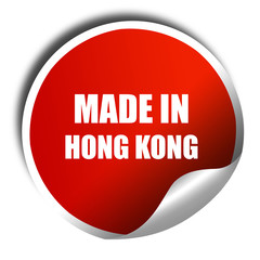 Made in hong kong, 3D rendering, red sticker with white text