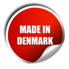Made in denmark, 3D rendering, red sticker with white text