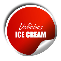 Delicious ice cream, 3D rendering, red sticker with white text