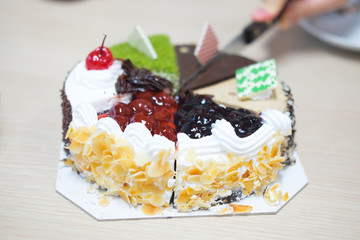 various pieces of cake