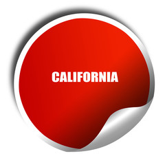  california, 3D rendering, red sticker with white text