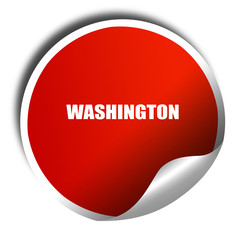  washington, 3D rendering, red sticker with white text