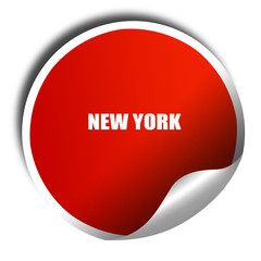  new york, 3D rendering, red sticker with white text