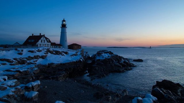 Time lapse of sunrise on Portland Head Light in Portland, Maine