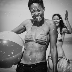Girl Leisure Beach Ball Happiness Holiday Joy Concept