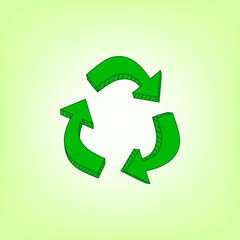 Green hand drawn recycle symbol, vector