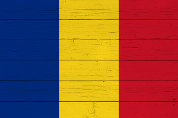 Flag of Romania on wooden background