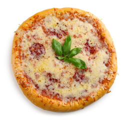 Delicious tasty pizza with vegetables, isolated on white