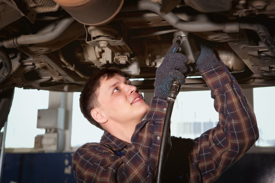 Car mechanic working in auto repair service
