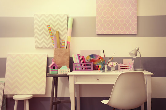 Colorful design workplace at home