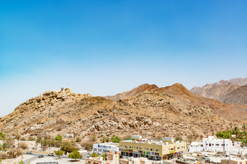 Arabian oasis town of Nakhal in Al Batinah Region, Oman. It is located about 120 km to the west of Muscat.