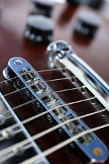 Strings of electric guitar, close up