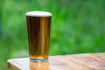 ein Glas Bier steht auf einem Tisch