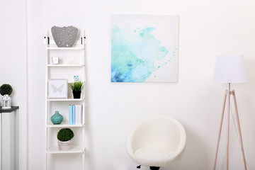 White interior with modern furniture, close up