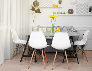 Dining table in home interior