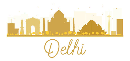Delhi City skyline golden silhouette.