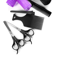 Barber set with tools, isolated on white