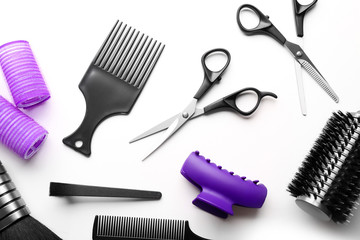 Barber set with tools, isolated on white