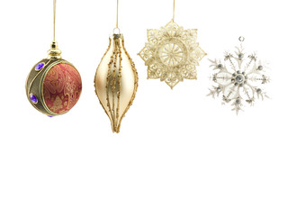 christmas baubles against white background.