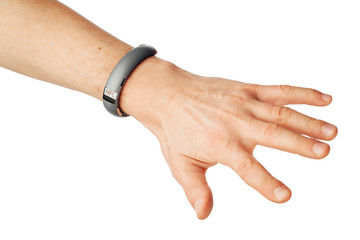 nfc wristband on hand, isolated on white