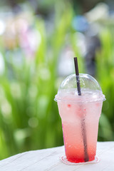 Cold sweet red ice with soda freshness soft drinks. 