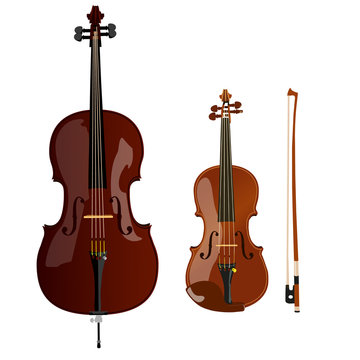 vector brown cello, the violin and the bow