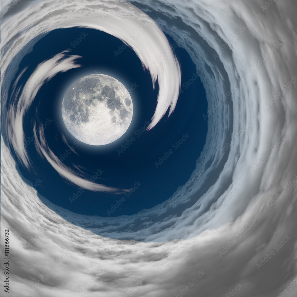 Wall mural big full moon in a vortex of clouds