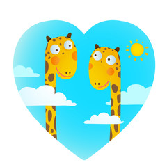 Plakaty  Zabawne kreskówki dla dzieci żyrafa Zwierzęta w miłości do rysowania dla dzieci
