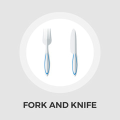 Knife and fork vector flat icon