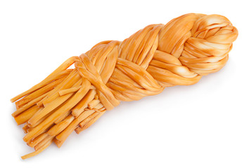 Smoked braided cheese on white