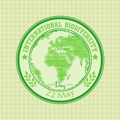 Green grunge rubber stamp with the text Biodiversity international day 22 May written inside