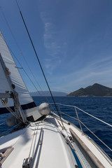 Sailing boat on sea with wind