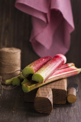 Fresh rhubarb on cutting board