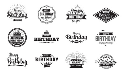 Happy Birthday typographic set. Vector design.