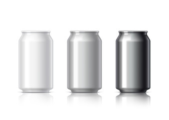 white black and gray aluminum cans