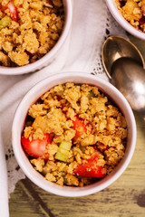 Rhubarb and strawberry crumble