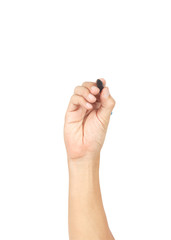 Fototapeta premium Man hand with pen isolated on white background, clipping path in