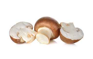 Fototapeta na wymiar uncooked Swiss champignon brown mushroom on white background