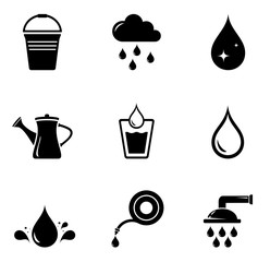 watering isolated silhouette set