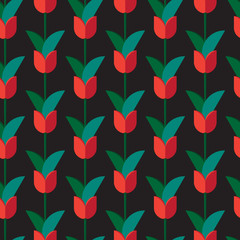 Seamless flat roses pattern with black background with cute flor