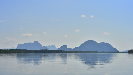 A Mountain sea under deep blue sky, Phang-nga Thailand