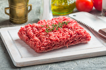 Minced meat with seasoning and fresh thyme