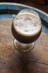 Dark beer in a cellar