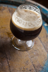 Dark beer in a cellar