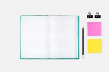 Blank open notebook with pencil, Business template mock up for a